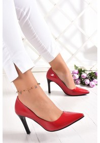 Resim Erkan Saçmacı Gowa Kırmızı Rugan Sivri Burun İnce Topuklu Klasik Stiletto Ayakkabı 