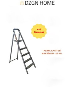 Resim Katre Dayanıklı 4+1 Özel Tasarım Hafif, Kaymaz, Metal Basamaklı Katlanır Merdiven 4+1 