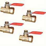Resim 4 adet Ağır Hizmet Tipi Pirinç Top Valf Kapatıcıları, 1/4 "NPT Dişli - Erkek ve Kadın Boru Bağlantı Elemanları Hidrolik, Hava ve Su Tesisatı için, Kolay İşlem için Kırmızı Saplı Dayanıklı Bakır Yapı 
