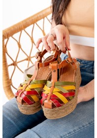 Resim 684-02 Multi Ortopedik Hakiki Deri Dolgu Kadın Sandalet Taba 