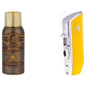 Resim Cohiba Sarı Üç Torch Çakmak ve Bodega Premium Gazli Bütan Gaz 100ml Seti 