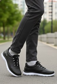 Resim WALKWAY Siyah-Beyaz Hafif Erkek Spor Ayakkabı Flexible Pu M 