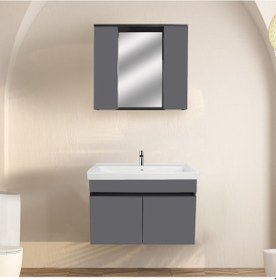 Resim Karen Banyo Arya Banyo Dolabi Seti 80 Cm, Mat Antrasit Çok Renkli 