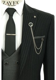 Resim Zayfa Siyah Erkek Slim Fit Yelekli Takım Elbise 
