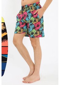 Resim Giyim Erkek Desenli Fermuar Cepli Deniz Şortu Siyah Siyah 