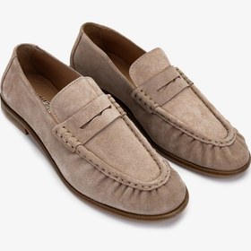 Resim Valmenti Kadın Bej Süet Loafer Ayakkabı 