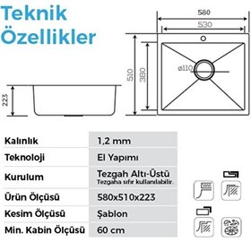 Resim Crauf Poli 6301 PVD Bakır Tek Gözlü 51x58 CM Paslanmaz Çelik Mutfak Eviyesi 