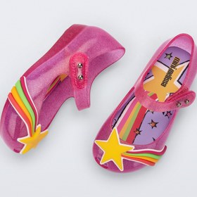 Resim Mini Melissa Ultragirl Colors Simli Pembe Yıldız & Gökkuşağı Aplikeli Kız Bebek & Çocuk Babeti | 22-30 Numara | Melflex® Vegan | İkonik Kokulu - 2 