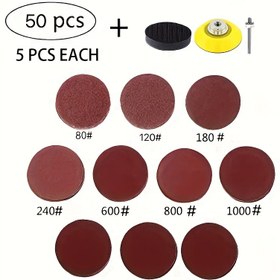 Resim 50 adet/100 adet/300 adet 50mm Matkap Zımpara Makinesi Arka Plaka 6.35mm Shank Zımpara Diskleri Ped Kiti 80-3000 Grits Zımpara Kağıtları dahil 