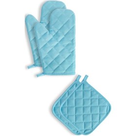 Resim Yanmaz Ve Isıya Dayanıklı Fırın Eldiveni Ve Tutacak 2 Eldiven, 2 Tutacak Açık Mavi 