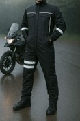 Resim DRC Outdoor Su Rüzgar Geçirmez Reflektörlü Ekstra Elyaf Takviyeli Motorcu Tulumu 