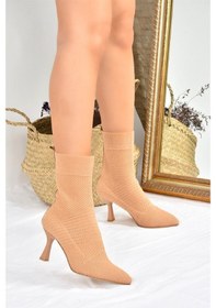 Resim Fox Shoes Camel Triko Ince Topuklu Kadın Bot L799593257 