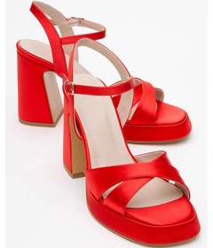 Resim Lello Kırmızı Saten Kadın Platform Topuklu Ayakkabı Kırmızı 