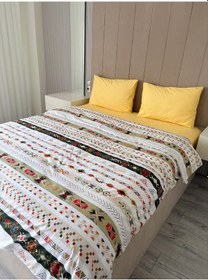 Resim Nevresim Takımı Çift Kişilik & %100 Pamuk Poplin Kumaş Sarı Çok Renkli 