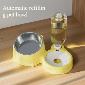 Resim Kediler ve Köpekler için 2'si 1 Arada Paslanmaz Çelik Otomatik Yerçekimi Besleme Kabı - Dökülmeye Karşı Korunaklı Yiyecek & Su Dağıtıcılar Kolay Temizlenebilir Tasarımıyla, Dayanıklı Yükseklikte Beslenme Kapları Hidrasyon & Yemek Zamanı İçin 