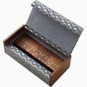 Resim x Fortuny Lüks Domino Seti, Geometrik Tasarım - Mavi-Kahverengi / Uzunluk: 9cm-Yükseklik: 19 cm-Genişlik: 6 cm 