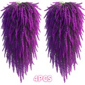 Resim 4 Adet Yapay Mor Asma Sarmaşık, UV Dayanıklı Plastik Çelenk - Düğünler, Bahçeler ve Veranda Dekoru İçin Mükemmel | Şık Lavanta Görünümlü Dayanıklı Dış Mekan Çiçek Aranjmanı 