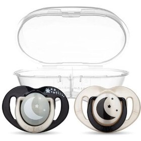 Resim Mamajoo Ortodontik Black & Pearl Desenli İkili Gece & Gündüz Saklama ve Sterilizasyon Kutulu 12Ay+ Emzik 