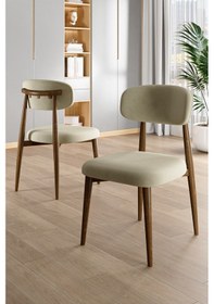 Resim Canisa Laos Serisi 4 Adet Krem Mutfak Sandalyesi Ahşap Kaplama 1. Sınıf Babyface Kumaş Krem Sandalye Ayaklar Ahşap Kaplama 