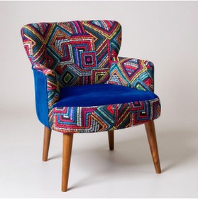 Resim Azra Mobilya Modern Tasarım Dijital Baskılı Babyface Kumaş Berjer – Renkli Desen Tekli Koltuk - Mavi 