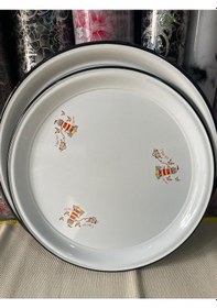 Resim Emaye Sini Sofra, Yemek Sunum Tepsi, Yer Sofrası Çinko 60 Cm Beyaz - Gri - Siyah 