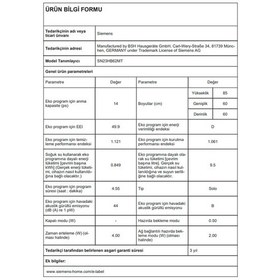 Resim Siemens SN23HB62MT 6 Programlı 14 Kişilik Bulaşık Makinesi 