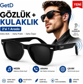 Resim GG23C1 Getd Bluetooth Kulaklıklı Akıllı Gözlük - 2'si 1 Arada Kablosuz Kulaklık + Gözlük | Müzik, Arama, AI Çeviri (Siyah) 