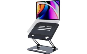 Resim Leaf Shop 2 Tüm Modellerle Uyumlu Metal Kolay Ayarlanır Katlanabilir Siyah Laptop Standı Yükseltici Laptop Sehpası 