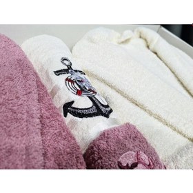 Resim Çeyizlik Aile Bornoz Seti 4 Parça Gül Kurusu Krem Gül Kurusu 