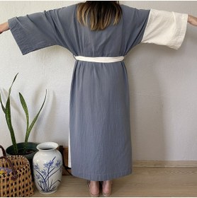 Resim Mutlu Gün Marketi Müslin Kaftan Kimono Uzun Mavi 