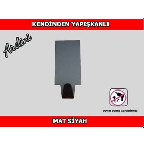 Resim Kendinden Yapışkanlı 4 Lü Paket Dikdörtgen Mat Siyah Bornoz Havlu Askısı 