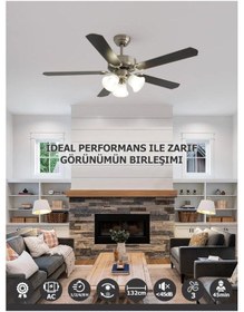 Resim Dlc Brisote 132cm Mat Krom Motor 3 Lambalı Tavan Vantilatörü 