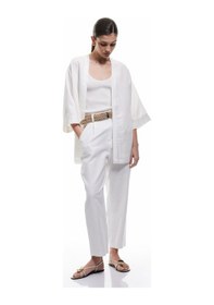 Resim Koton Cepli Bol Kalıp Çizgili Keten Karışımlı Kimono Bej Çizgili 5sak50153uw Ekru Çizgili Çok Renkli 