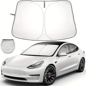 Resim TESLA Model 3 Y S Daireleri 240T Kalınlaştırılmış Polyester UV Koruma Güneş Işığı Önleme Araba Serin Tutma Araba Ön Cam Güneşlik 
