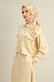 Resim Armine Leopar Desenli Saf İpek Twill Eşarp 9352d 34 BEj 