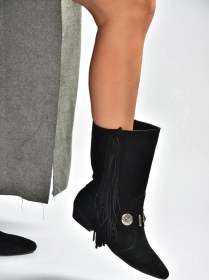 Resim V380625502 Siyah Süet Püskül Detaylı Kadın Bot Siyah-Süet 