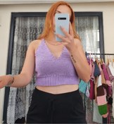 Resim Goshley Çapraz Askılı Bluz El Örgüsü Crop Top Tığ Işi Büstiyer 