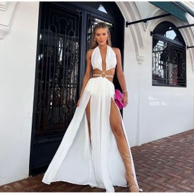 Resim twomeey Kadın Beachwear Plaj Astarlı Şifon Kumaş Elbise (Renkli) 