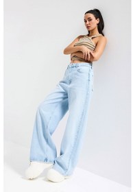 Resim Itsbasic Kadın Ice 4s6-3 Süper Baggy Fit Bol Kesim Orta Bel Denim Jean Buz Mavi 