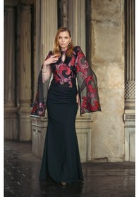 Resim Crystalia Lauren Dress Krep Ve Jakar Kumaş Özel Tasarım - Siyah Siyah 