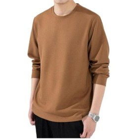 Resim Erkekler Sonbahar Bahar Üst Düz Renk Yuvarlak Yaka Uzun Kollu Gevşek Kalın Yumuşak Kazak Rahat Orta Uzunlukta Basit Stil Elastik Erkek Kazak Camel 