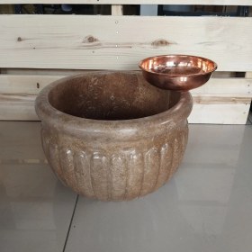 Resim Koyu Traverten Ince Dilimli Delikli Dizayn Kurna 