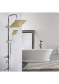 Resim Vilas Laura Gold Sarı Boru Pirinç Robot Yağmurlama Tepe Duş Seti Krom 