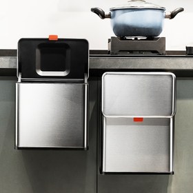Resim 1pc Paslanmaz Çelik Dikdörtgen Askılı Mutfak Kova, Koku Kapatma Kapağı, Alan Tasarrufu Alt Musluk Kompost Kovası, Kolay Temizlik, Çağdaş Tasarım, Elektrik Gerektirmez, 2 Renk Mevcut 