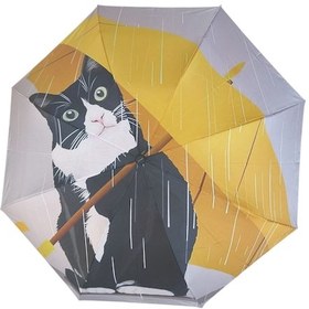 Resim Eleven Markets Kedi Desenli Şemsiye Rüzgara Dayanıklı Çanta Boy Bayan Şemsiyesi Sarı-gri 