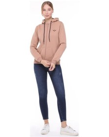 Resim Backpacker Kadın Sweatshirt Kapüşonlu Fermuarlı Bej 001 