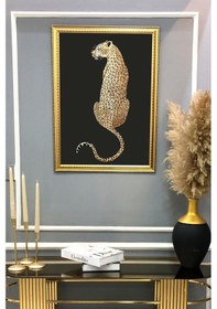 Resim Leopar Figürlü Dijital Baskılı Kadife Kumaş Çerçeveli Tablo Tbl0035 