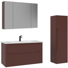 Resim Orka Messina 100 Cm Tuscan Kırmızı Banyo Dolabı Takımı Ve Boy Dolabı Kırmızı 