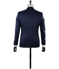 Resim İmza Koyu Lacivert Desenli Mono Yaka Astarlı Yelekli 6 Drop Slim Fit Dar Kesim Smokin Damatlık 1001210100-Lacivert 