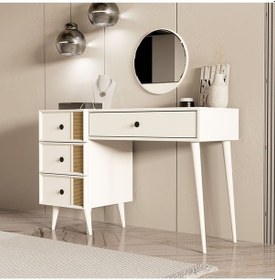 Resim 2252 Rose Ahşap Ayaklı Mdf Çerçeveli Makyaj Masası Beyaz-yunus 
